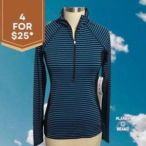NEW RBX Black & Blue Striped Active Zip Pullover S